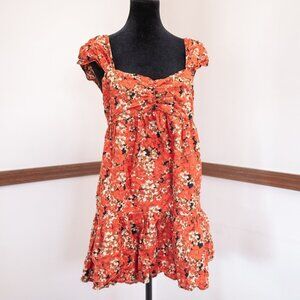 Free People Red Orange Mini Short Sundress M Boho Festival Fairy Garden Wedding